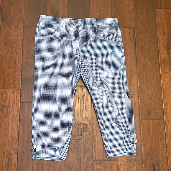 Talbots women's navy blue checkered cropped pants size 12 - Picture 1 of 8
